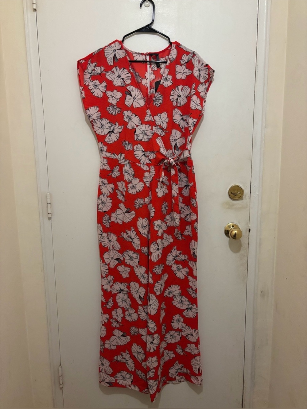 Crossroads Poppy Floral Wide Leg Jumpsuit Orange-Red Size 12 NWT